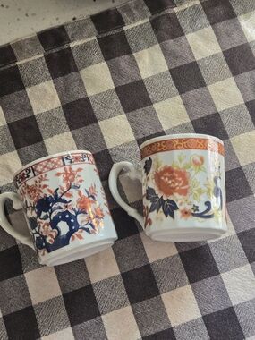 Vintage Japanese Imari-style Porcelain Teacups- Set Of 2